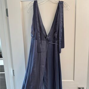 Forever 21 Slate Blue Satin Dress with Adjustable Ties